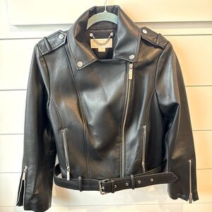 Michael Kors leather motorcycle jacket, brand, new  zippers,  belted waist